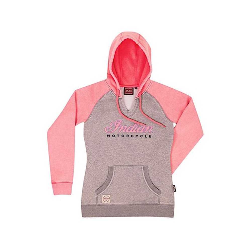 Pink Gray Raglan Embroidered Hoodie Sweatshirt